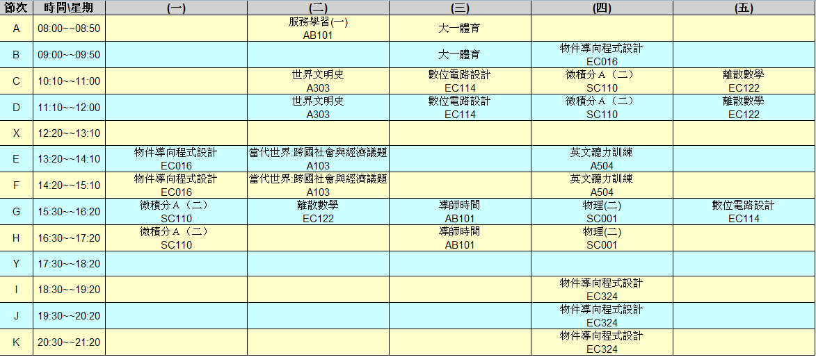大一下的課表出來了 考慮退選一通識